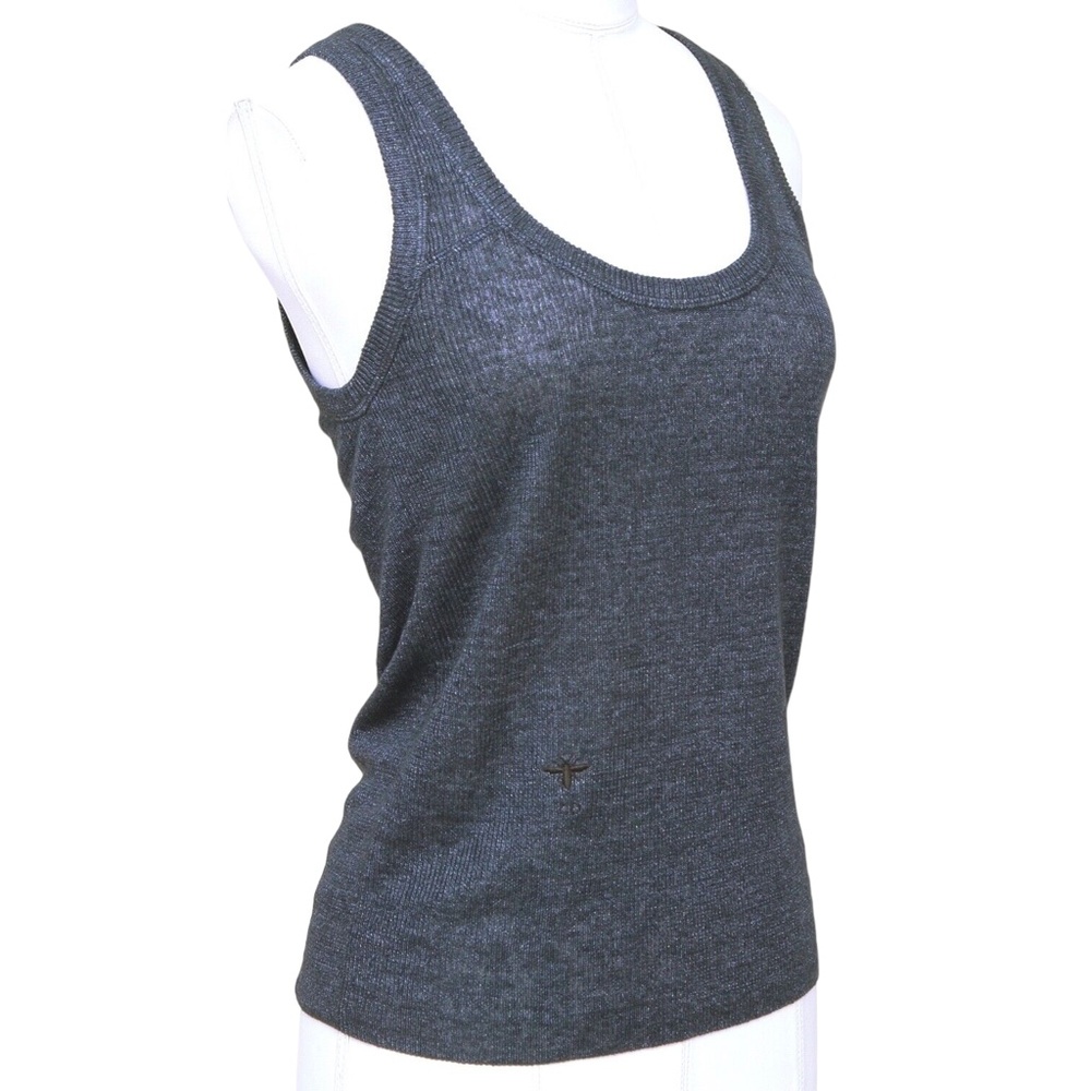 CHRISTIAN DIOR Sweater Sleeveless Knit Top Navy Blue Ribbed Shirt Sz 36